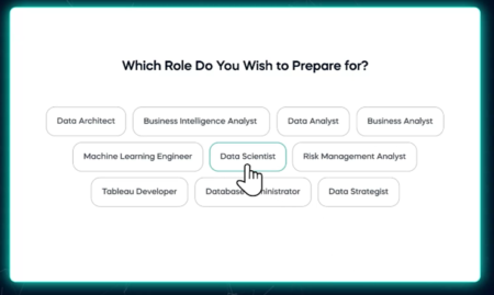 You can prepare for 10 roles, including data scientist, data analyst, Tableau developer, etc.